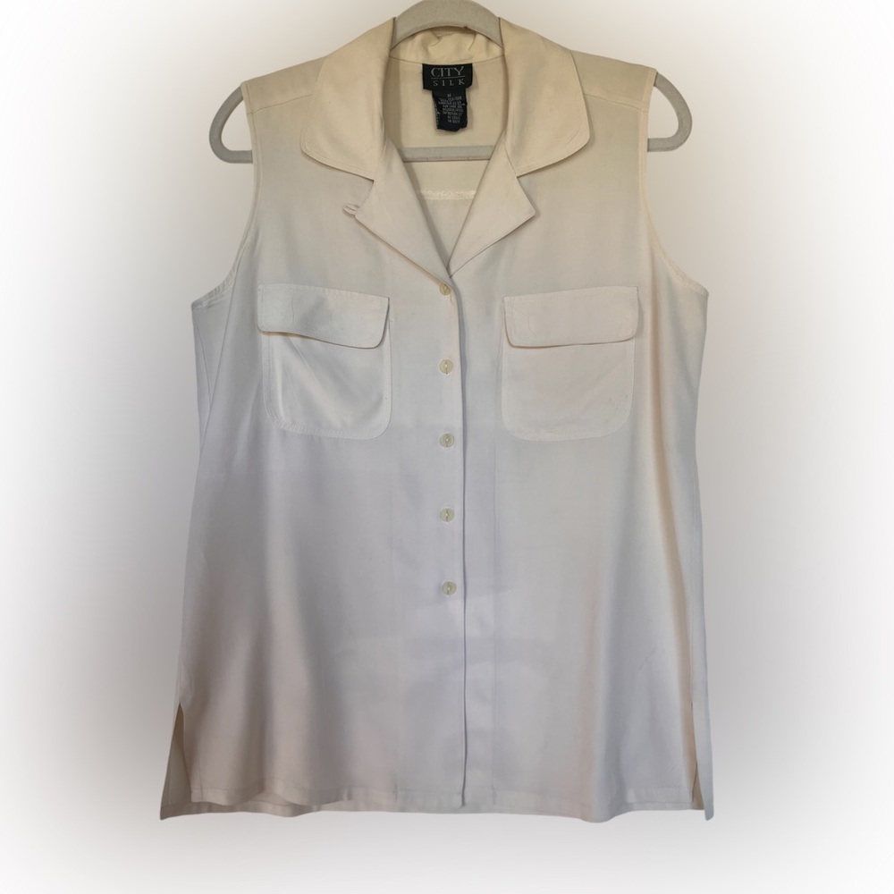 Ivory 100% silk sleeveless button up
